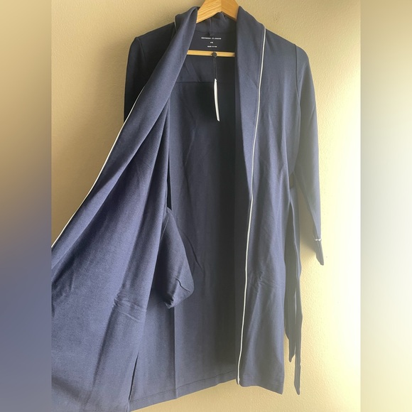 New Universal Standard Rachele Lounge Robe Blue Piping Women Size 4XS - Picture 2 of 13